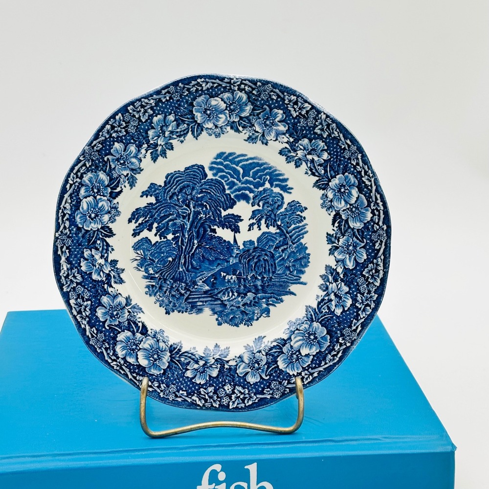 Vintage Enoch Wedgwood Woodland Blue White Transferware Plate England 8"